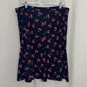 TALBOTS 14 Navy Red Green White Novelty Cherry Print Full Skirt